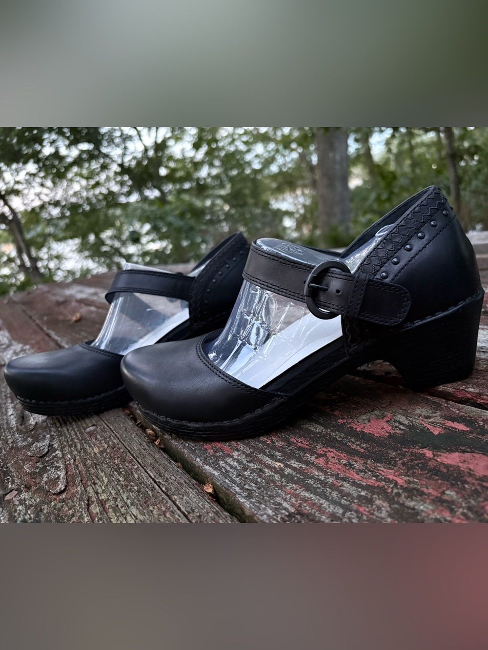 Dansko Black Leather Mary Jane Makenna Clogs with Buckle. Never worn.